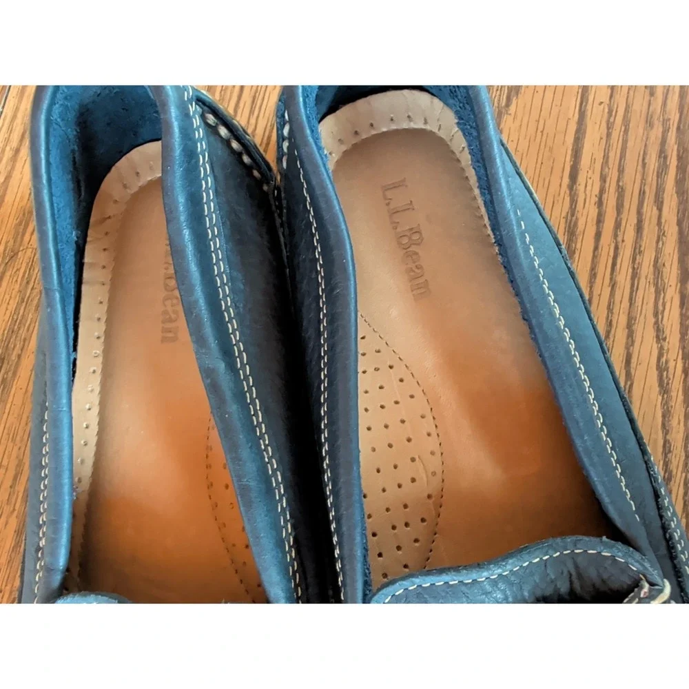 L. L. Bean Men's Blue Leather Slip on Loafer Casual Shoes OFQU2 Size 6.5 M